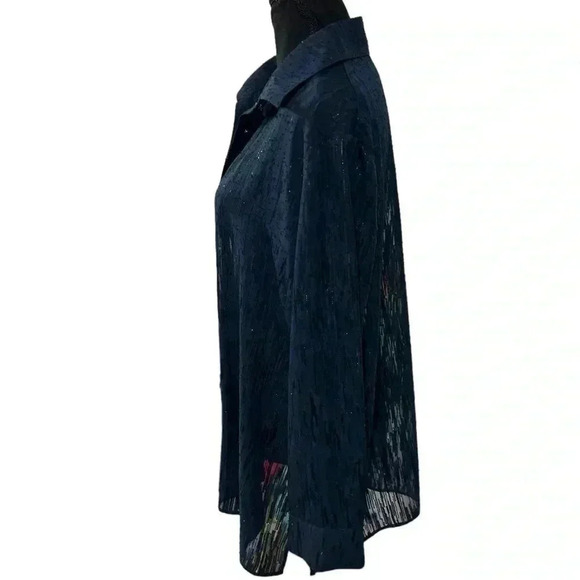 Misook Sheer Metallic Threaded Button Up Blouse XL - Picture 13 of 14